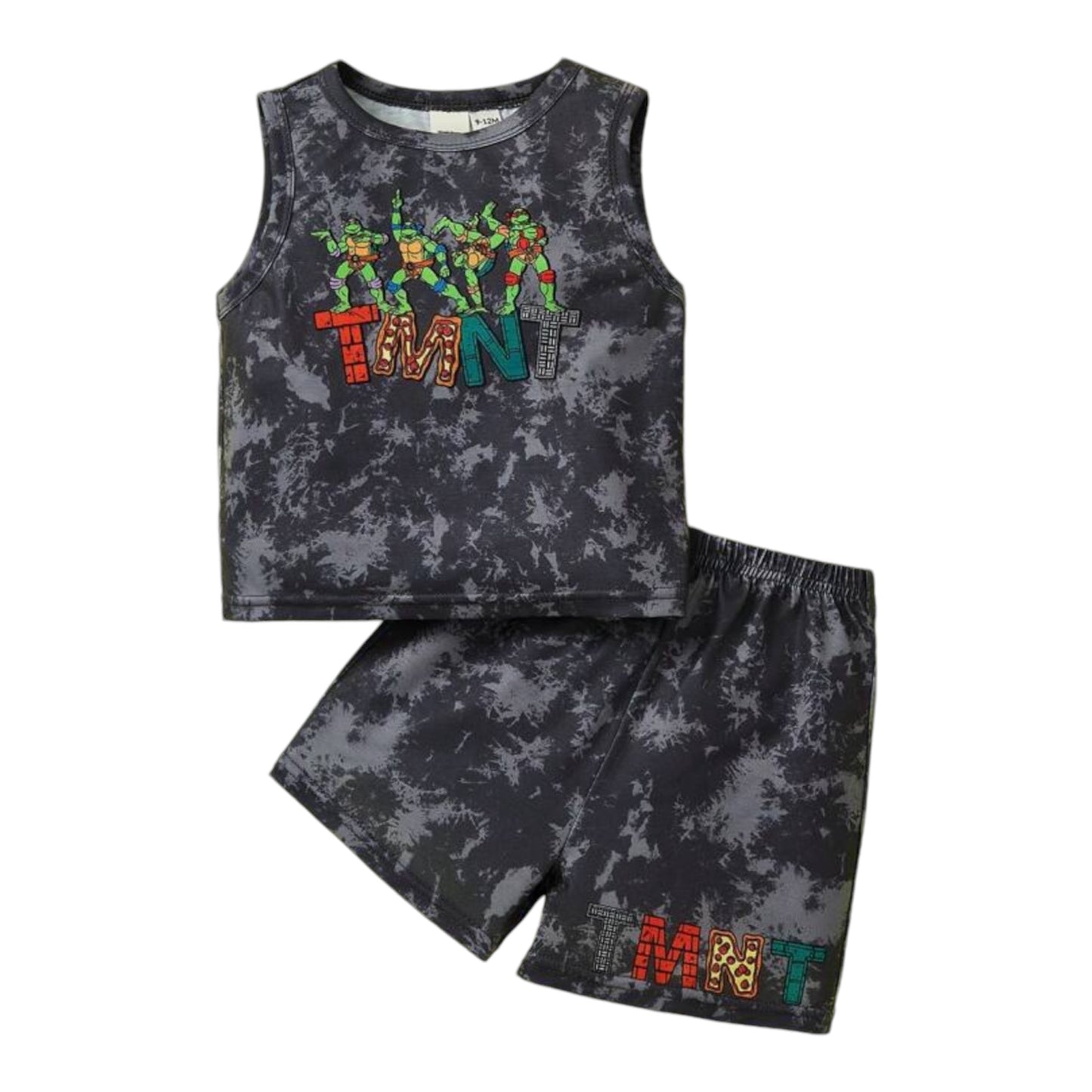 TEENAGE MUTANT NINJA TURTLES X SHEIN Baby Boy Tie Dye Cool Cartoon Graphic Tank Top And Shorts 2pcs/Set