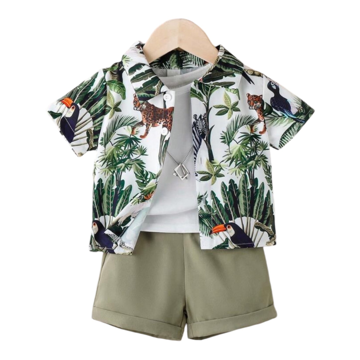 Baby Boy Tropical And Animal Print Short Sleeve Shirt And Shorts Casual Holiday Set For Summer