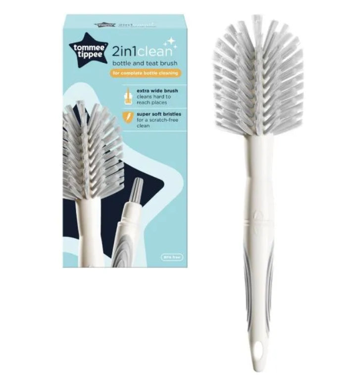 Tommee Tippee 2-in-1Clean Bottle and Teat Brush, Extra Wide, Soft Yet Durable Nylon Bristles