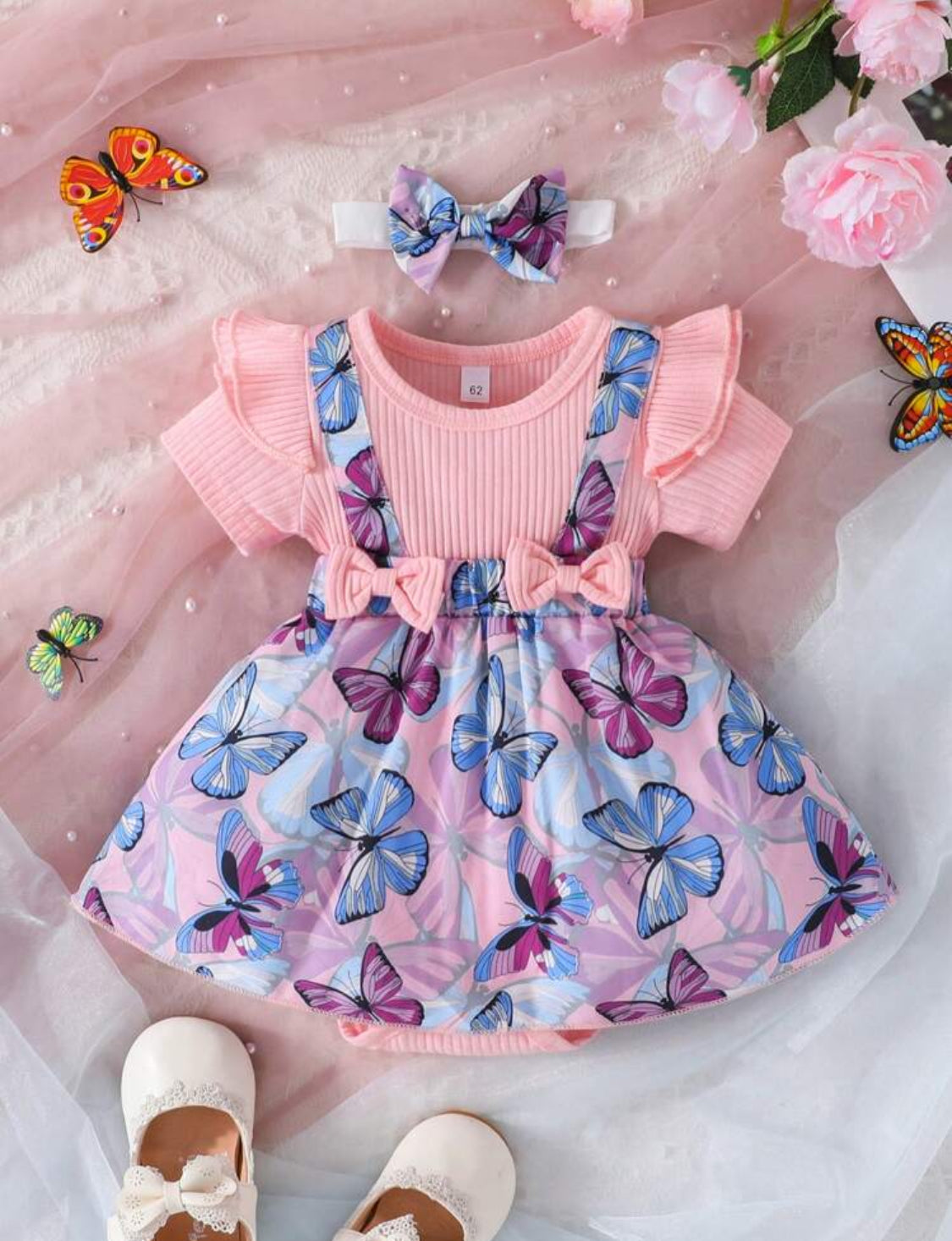 Summer Baby Girls Short Sleeve Cute Butterfly Printed Skirted Bodysuit