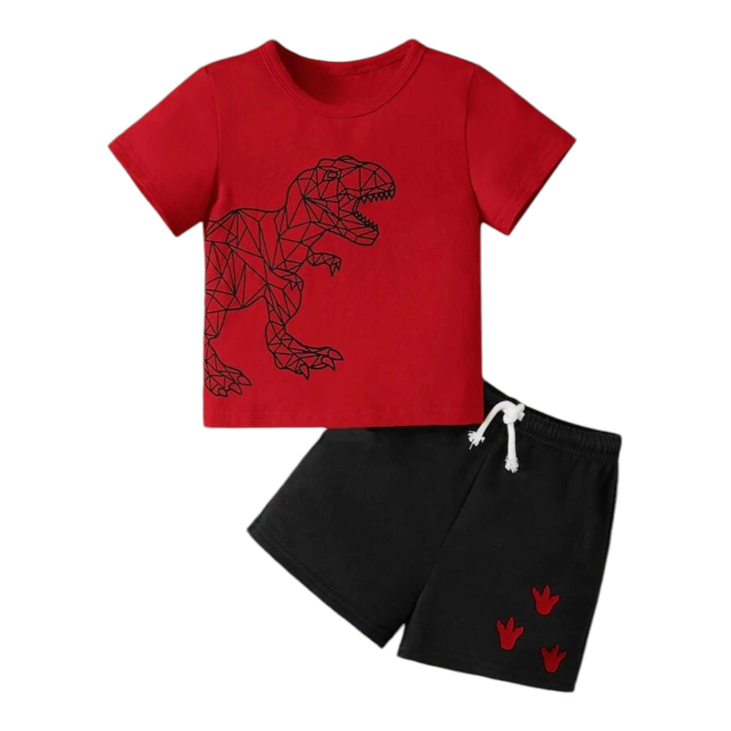 SHEIN Baby Boy Dinosaur Print Tee & Drawstring Waist Shorts