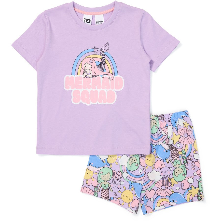 K-D Kids Short Sleeve Knit Pyjama Set - Purple