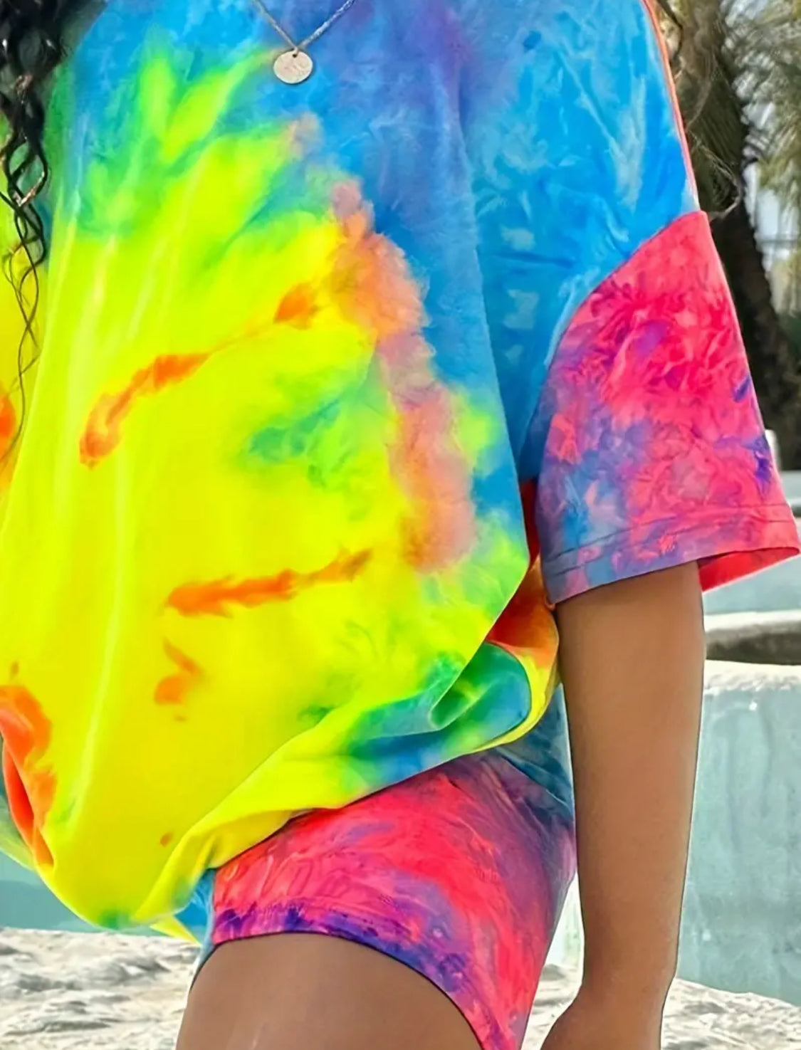 Tie Dye Outfit 2Pcs, Short Sleeve T-Shirt + Shorts Girls Outfit 1 Set - Ideal For Summer & Casual Outings