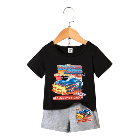 Baby Boy Car & Letter Graphic Tee & Shorts