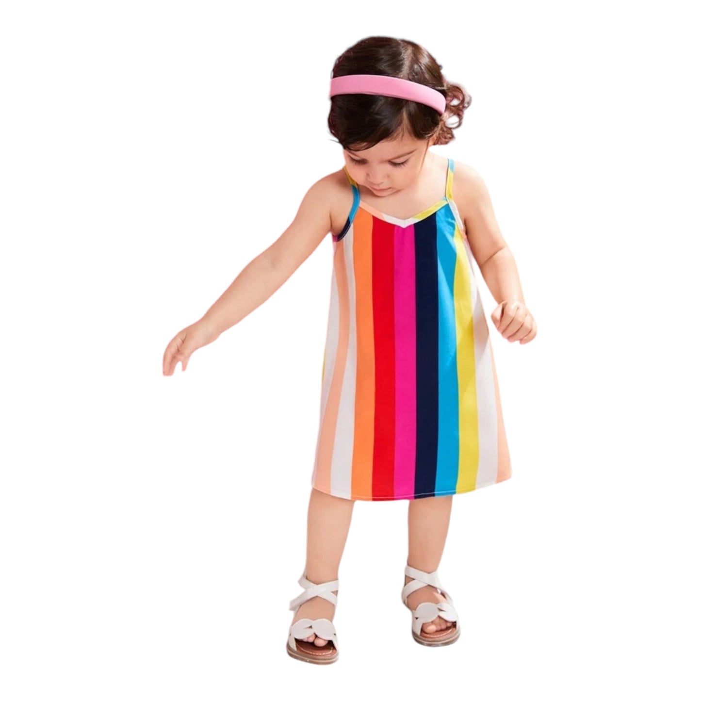 SHEIN Summer Holiday Baby Girl's Loose Fit Striped Print Spaghetti Strap Dress