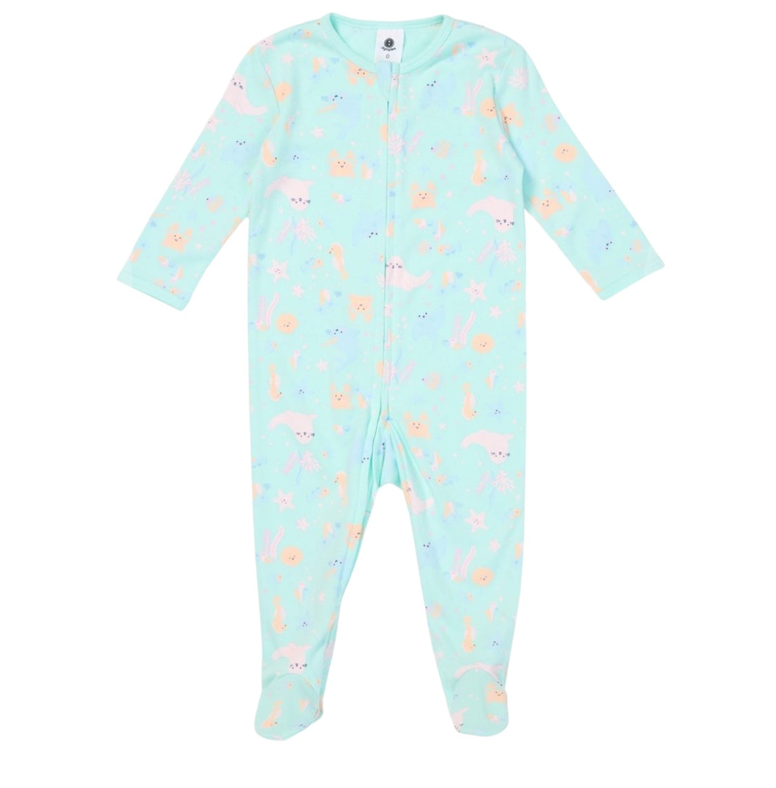 Dymples Baby Organic Cotton Sea Print Coverall - Blue