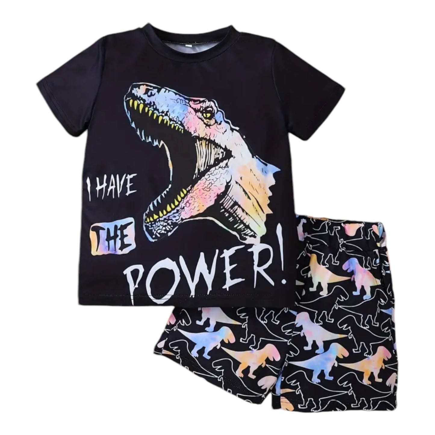 Boys' Summer Dino Fun: Comfy Crew Neck T-Shirt & Shorts Set with Durable Stretch Fabric