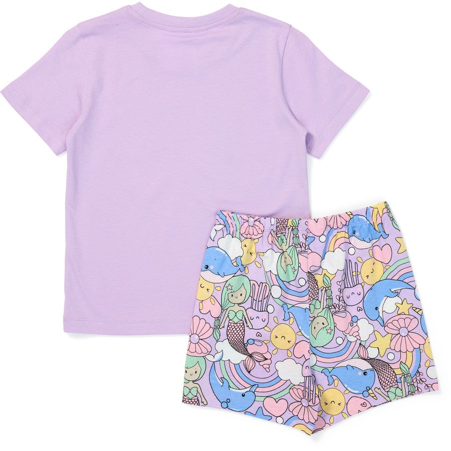 K-D Kids Short Sleeve Knit Pyjama Set - Purple