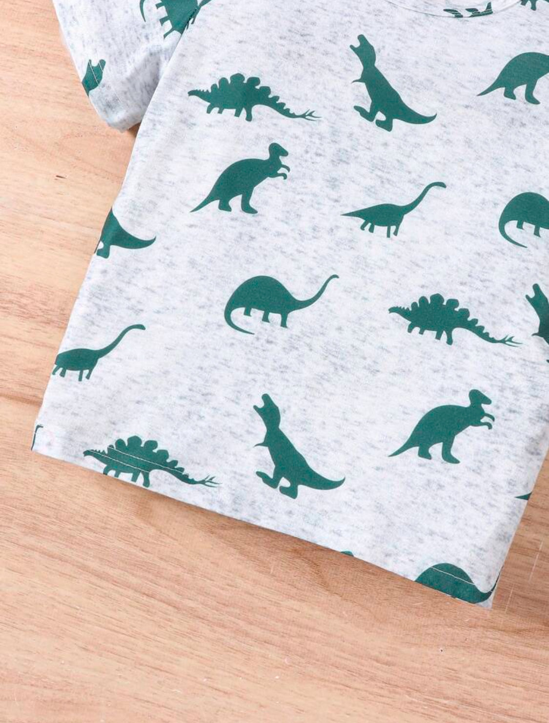 Baby Boys' Dinosaur Print Short Sleeve T-Shirt And Solid Color Shorts Set, Suitable For Spring And Summer