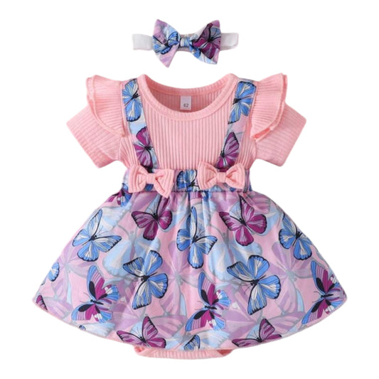 Summer Baby Girls Short Sleeve Cute Butterfly Printed Skirted Bodysuit