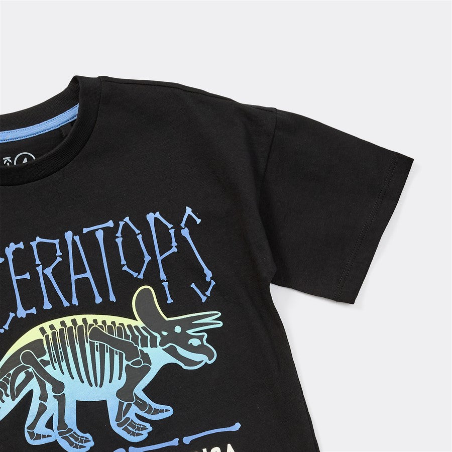 K-D Kids Puff Dinosaur Print Tee - Black