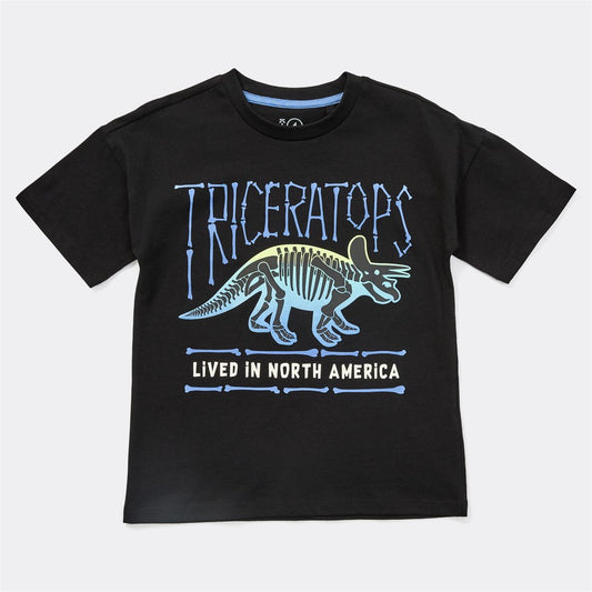 K-D Kids Puff Dinosaur Print Tee - Black