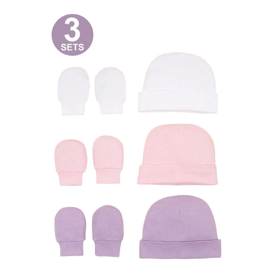 3pcs Newborn Baby Beanie Hat And Anti-Scratch Gloves Set, Soft And Skin-Friendly