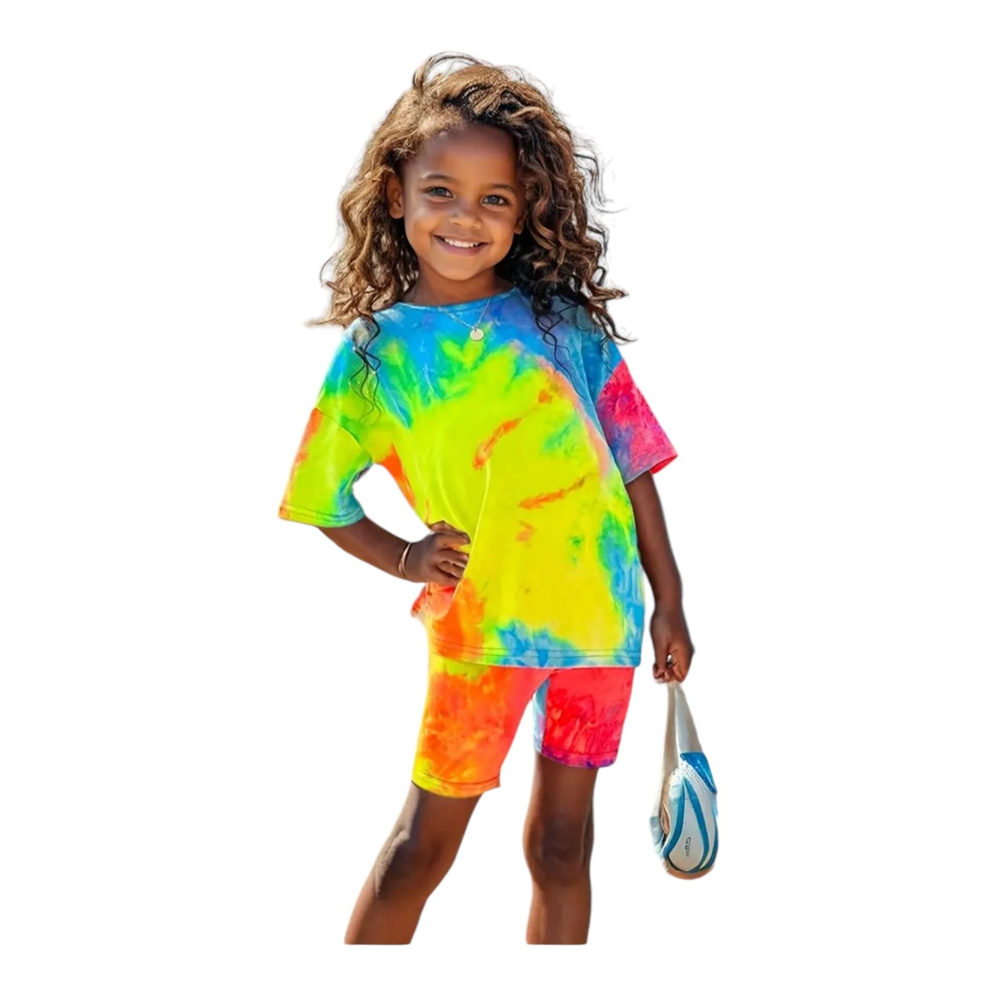 Tie Dye Outfit 2Pcs, Short Sleeve T-Shirt + Shorts Girls Outfit 1 Set - Ideal For Summer & Casual Outings