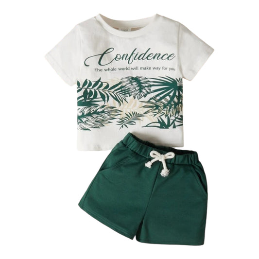 SHEIN Baby Boy Tropical & Letter Graphic Tee & Tie Front Shorts