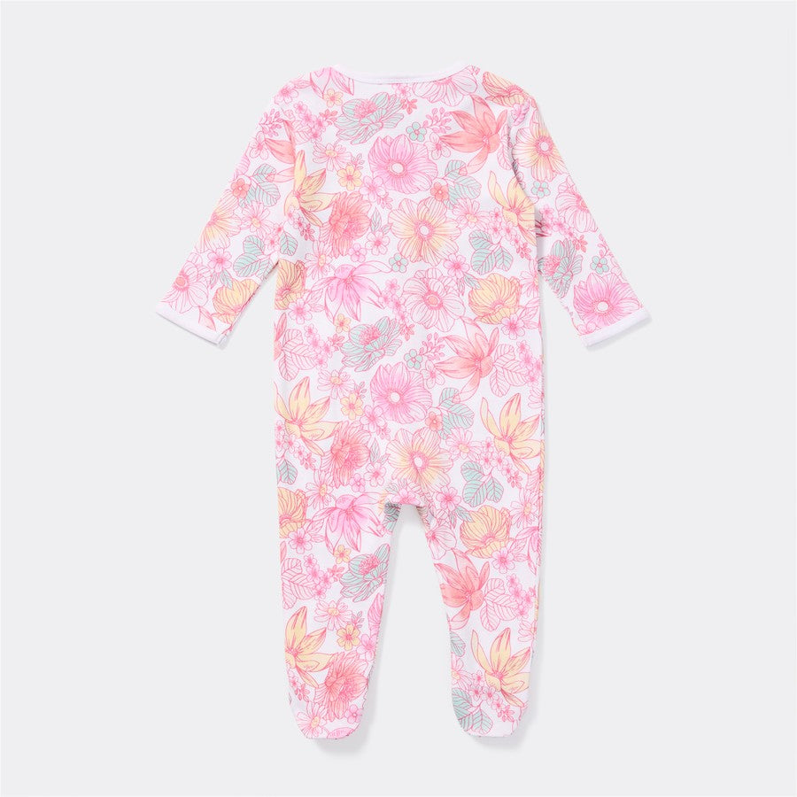 Dymples Baby Floral Print Zip Coverall - Pastel Pink