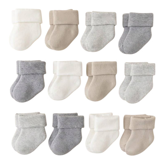 Pairs Of Unisex Baby Combed Basic Thick Warm Loop Terry Socks In Beige/White/Grey/Brown Earth Tone Colors