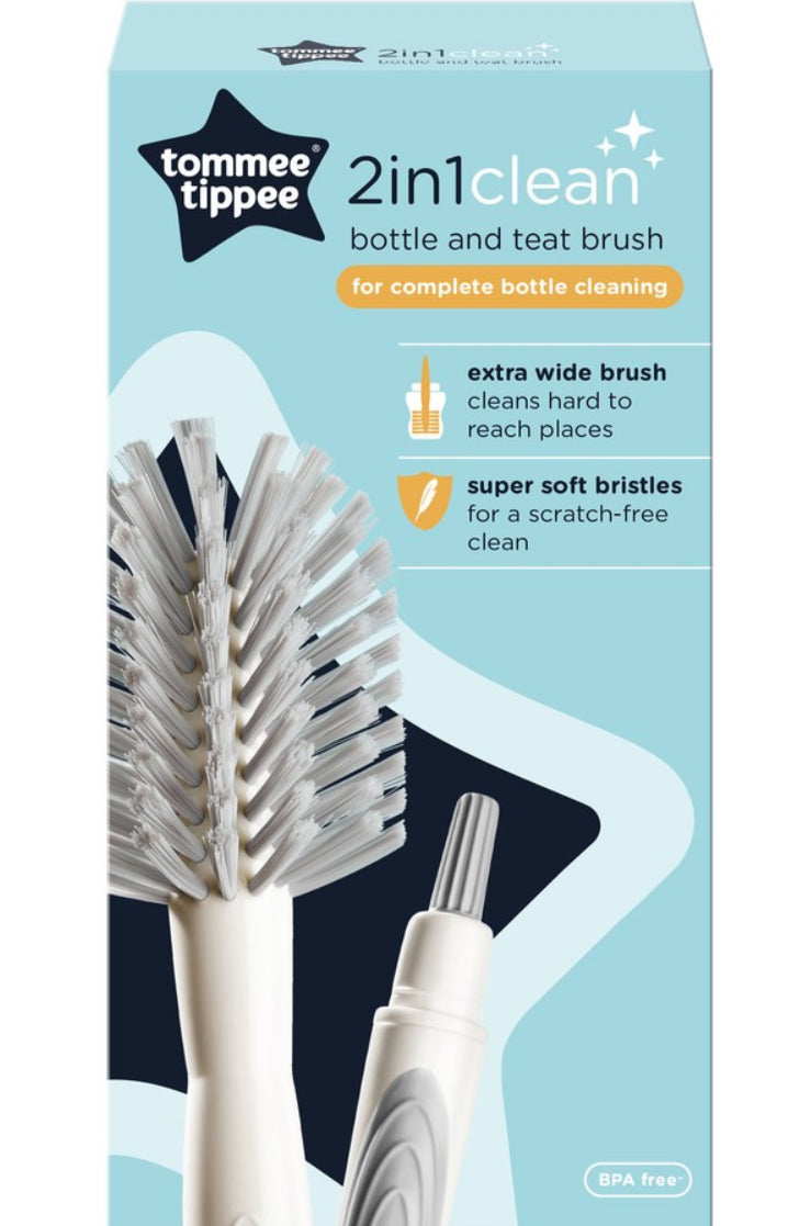 Tommee Tippee 2-in-1Clean Bottle and Teat Brush, Extra Wide, Soft Yet Durable Nylon Bristles