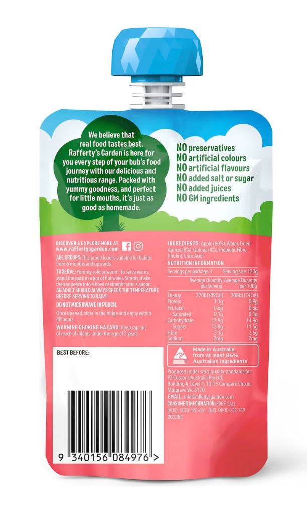 Rafferty's Garden Baby Food Pouch Summer Fruits & Quinoa 6+ Months 120g