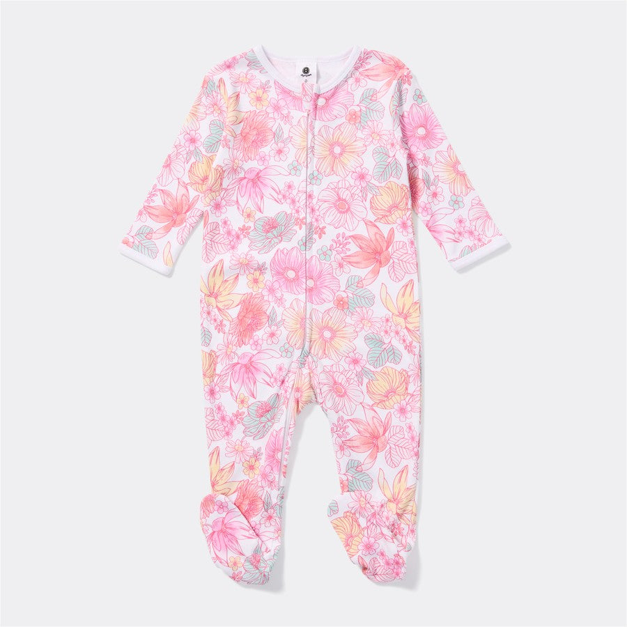 Dymples Baby Floral Print Zip Coverall - Pastel Pink