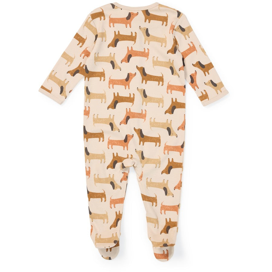 Dymples Baby Organic Cotton Dog Print Coverall - Brown