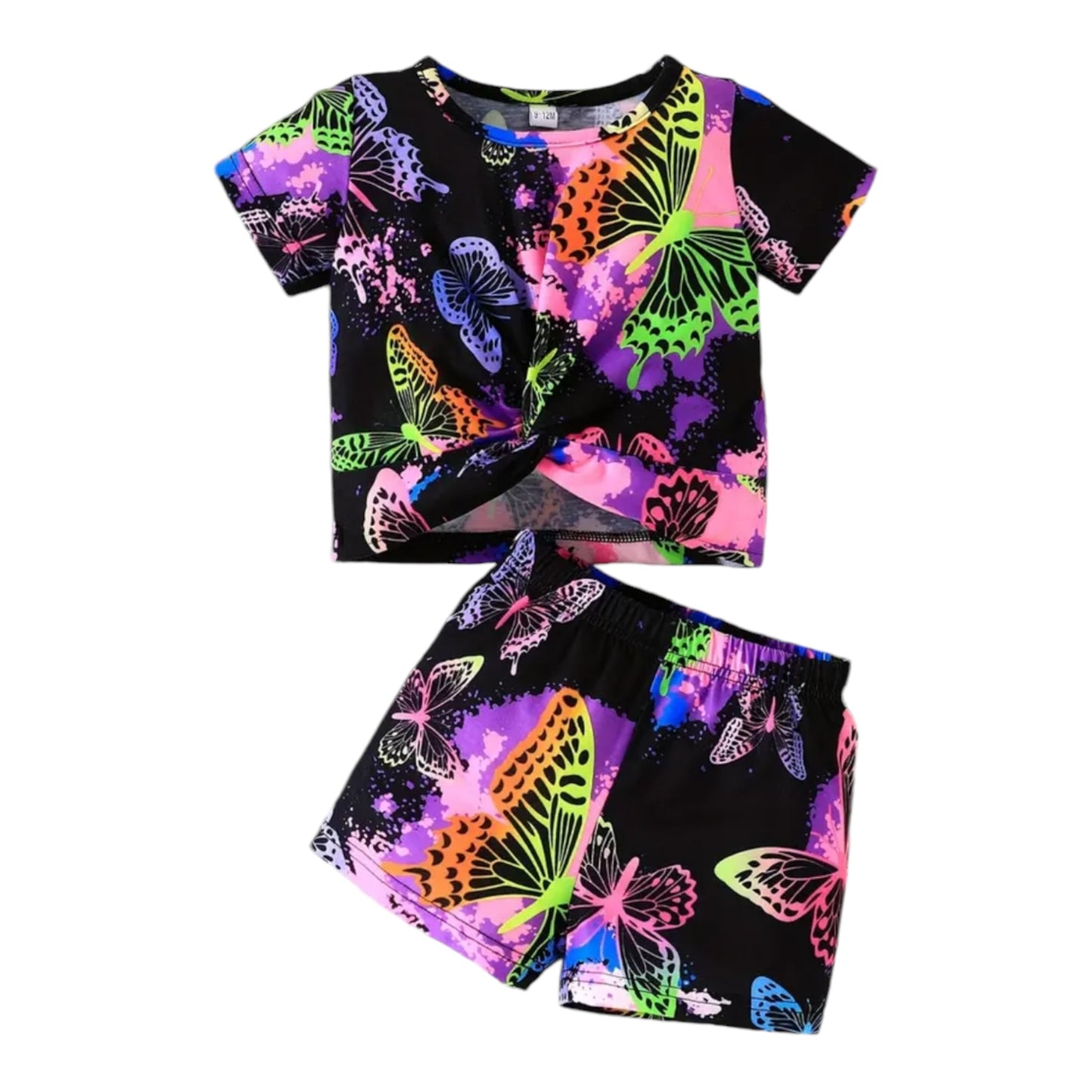 2-Piece Vibrant Butterfly Gradient Print Toddler & Infant Girl's Summer Outfit Set - Soft, Breathable, Comfortable T-Shirt & Shorts - Perfect for Daily Wear, Holidays, and Parties