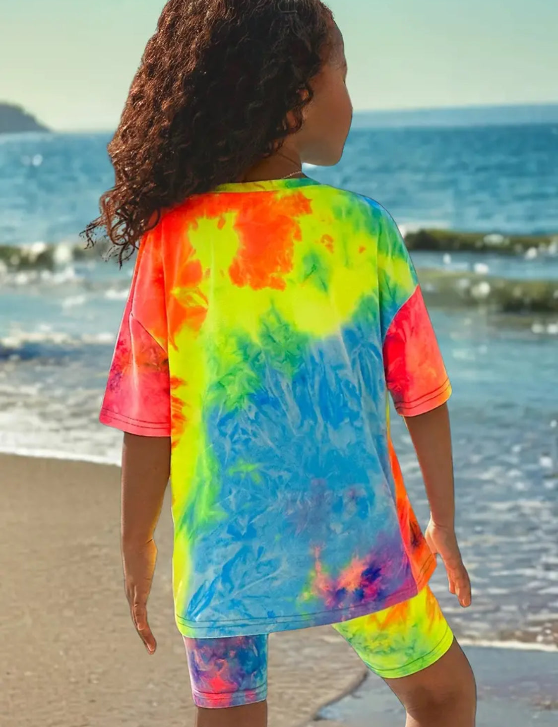 Tie Dye Outfit 2Pcs, Short Sleeve T-Shirt + Shorts Girls Outfit 1 Set - Ideal For Summer & Casual Outings