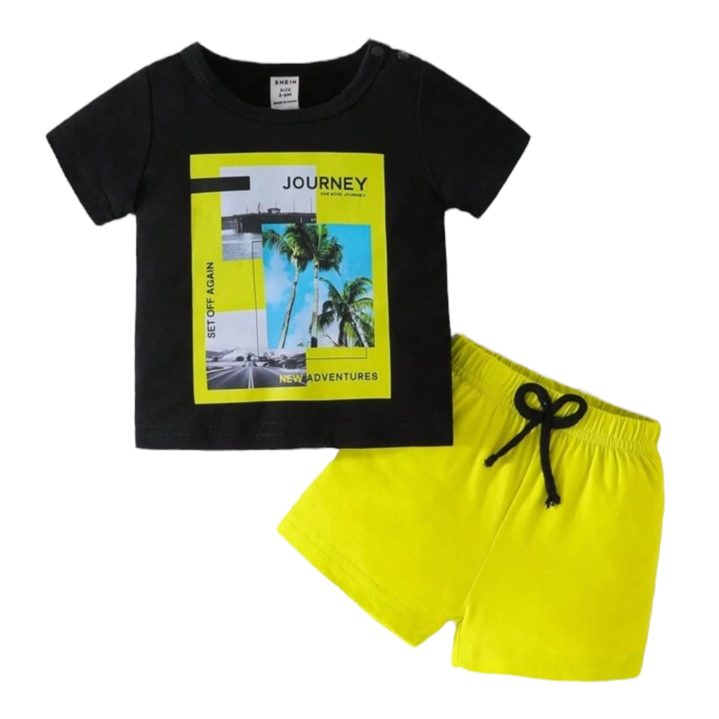 Baby Boy Casual Holiday Letter & Palm Tree Print T-Shirt And Drawstring Shorts Set