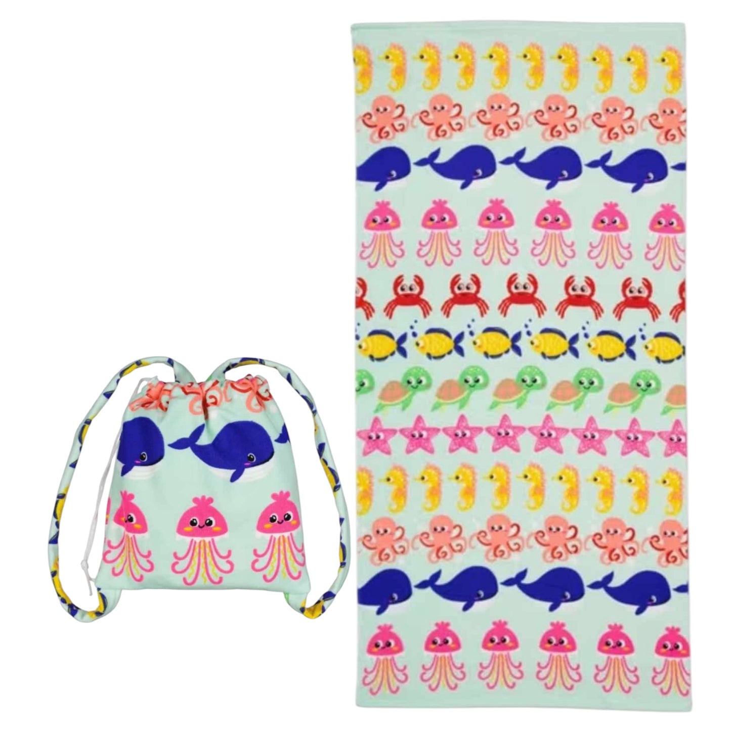 Sand-off kids beach towel & backpack