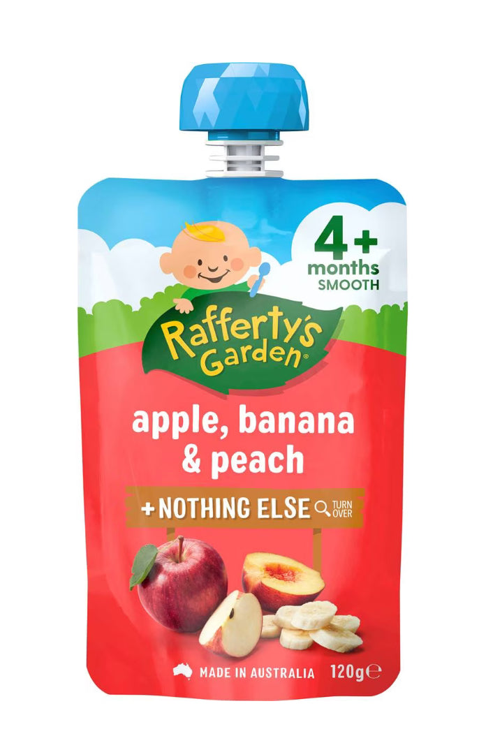 Rafferty's Garden Baby Food Pouch Apple, Banana & Peach Nothing Else 4+ Months 120g