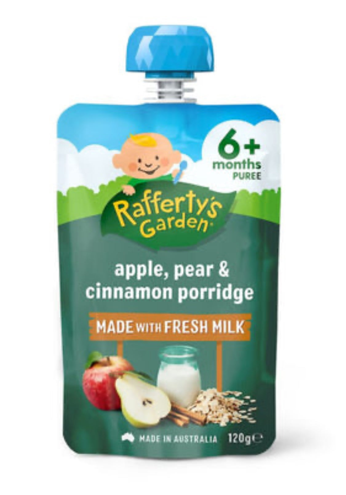 Rafferty's Garden Baby Food Pouch Apple, Pear & Cinnamon Porridge 6+ Months 120g