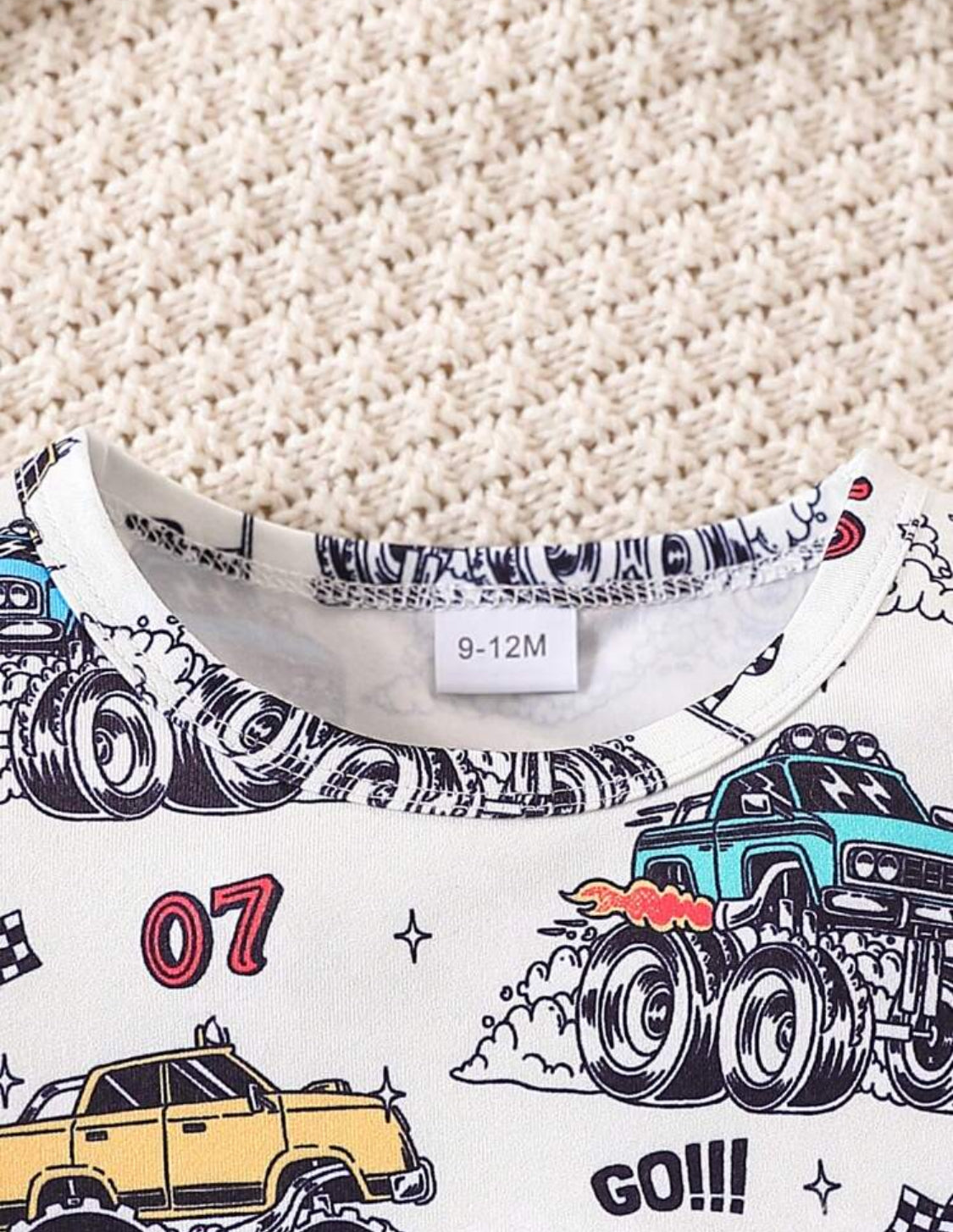 Baby Boy 2pcs Summer Cartoon Car Print Round Neck T-Shirt And Trendy Distressed Denim Shorts Set