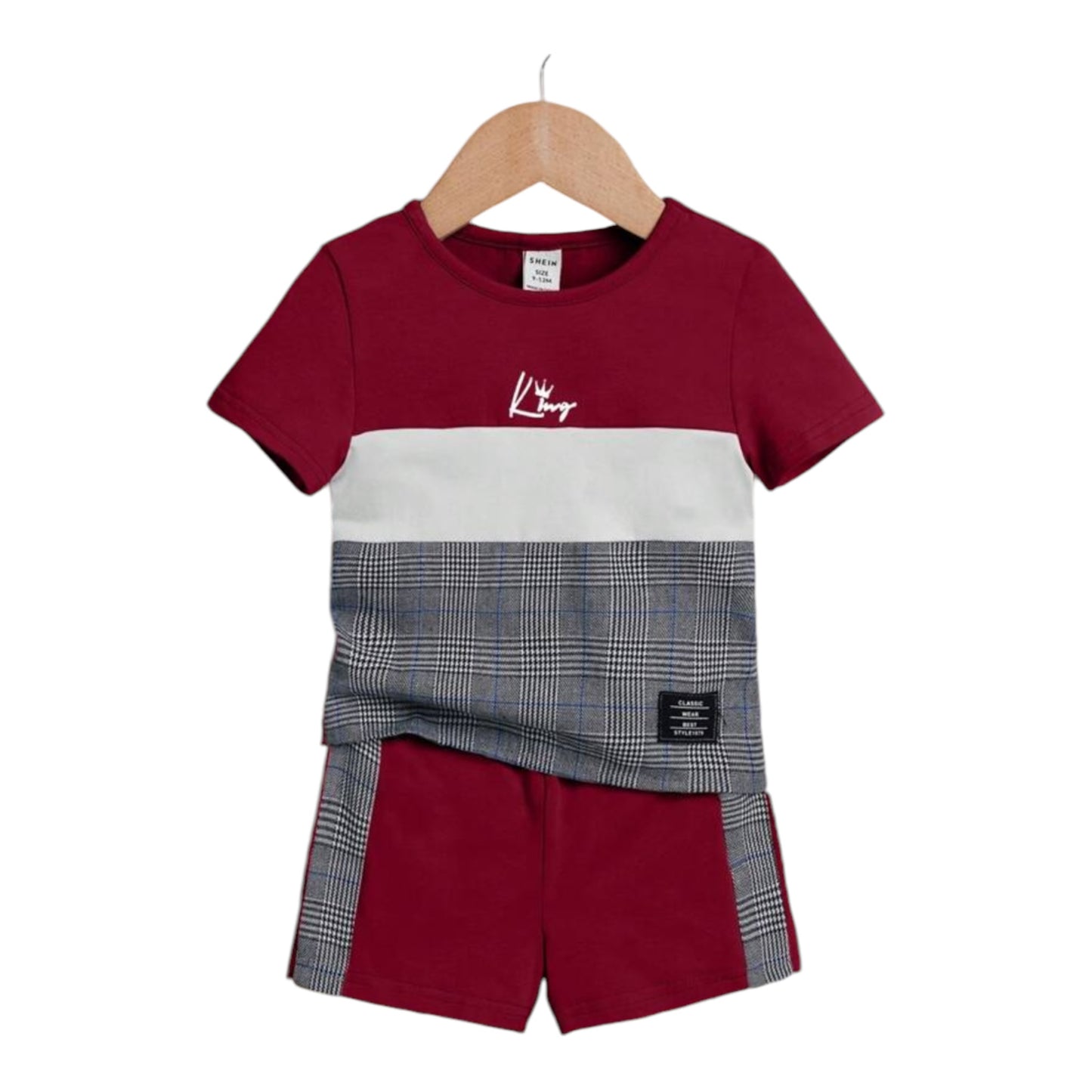 SHEIN Baby Boy Plaid & Letter Graphic Colorblock Tee & Shorts