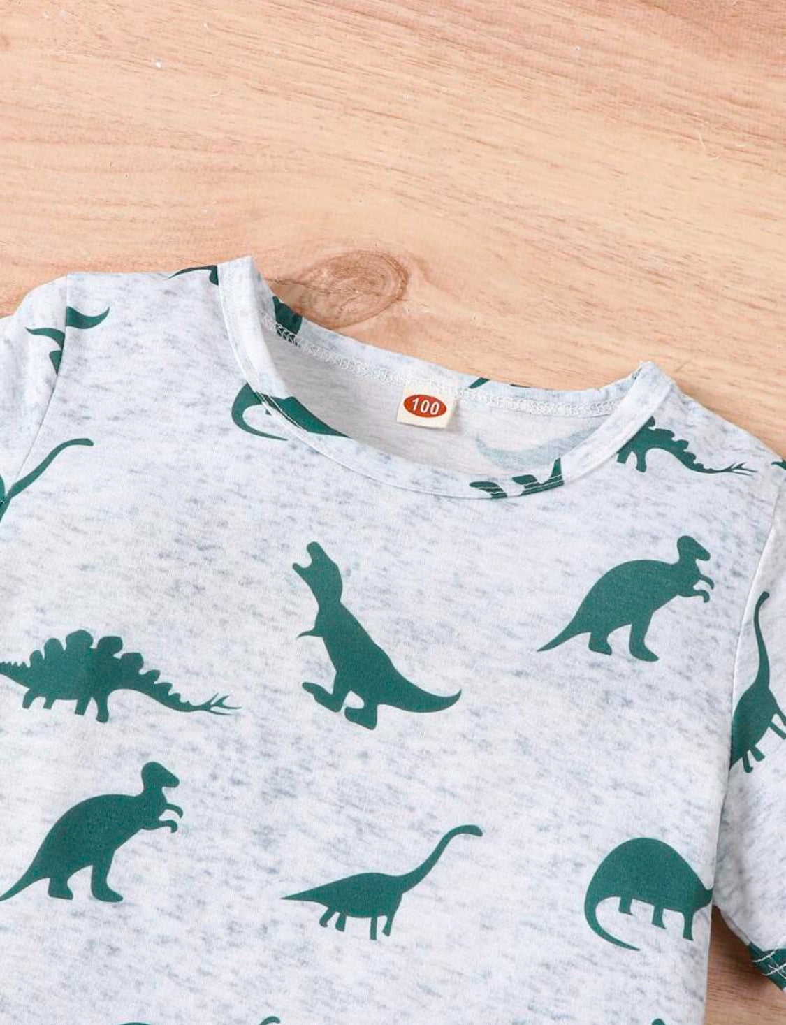 Baby Boys' Dinosaur Print Short Sleeve T-Shirt And Solid Color Shorts Set, Suitable For Spring And Summer