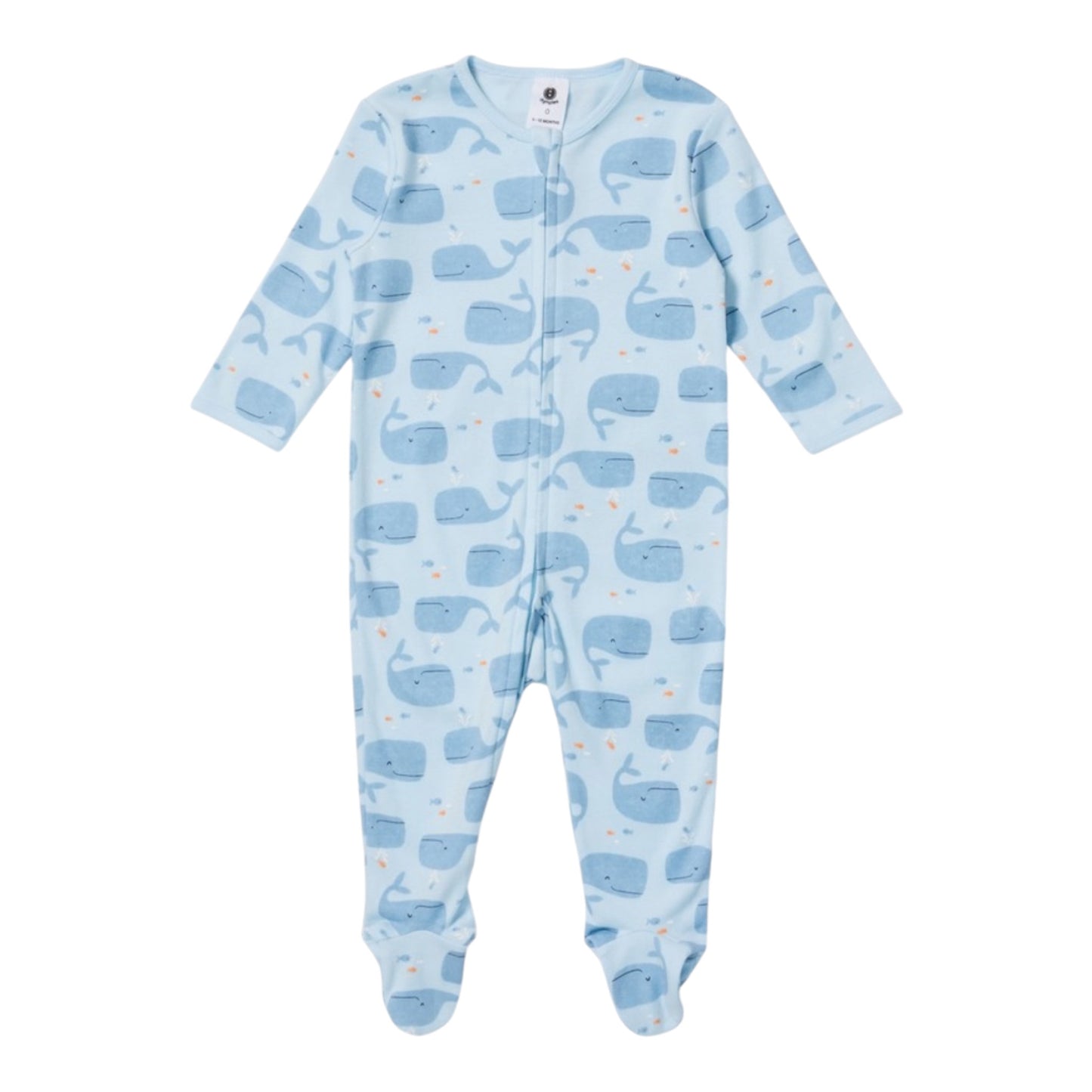 Dymples Baby Organic Cotton Whale Print Coverall - Blue