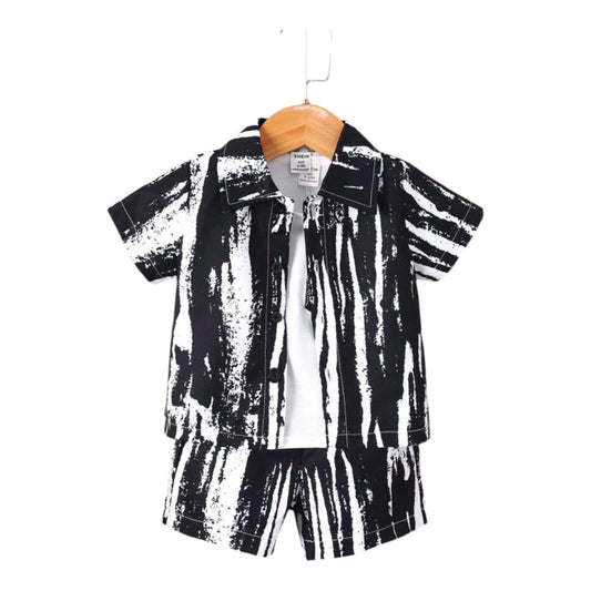 Baby Boy Brush Print Shirt & Shorts Without Tee