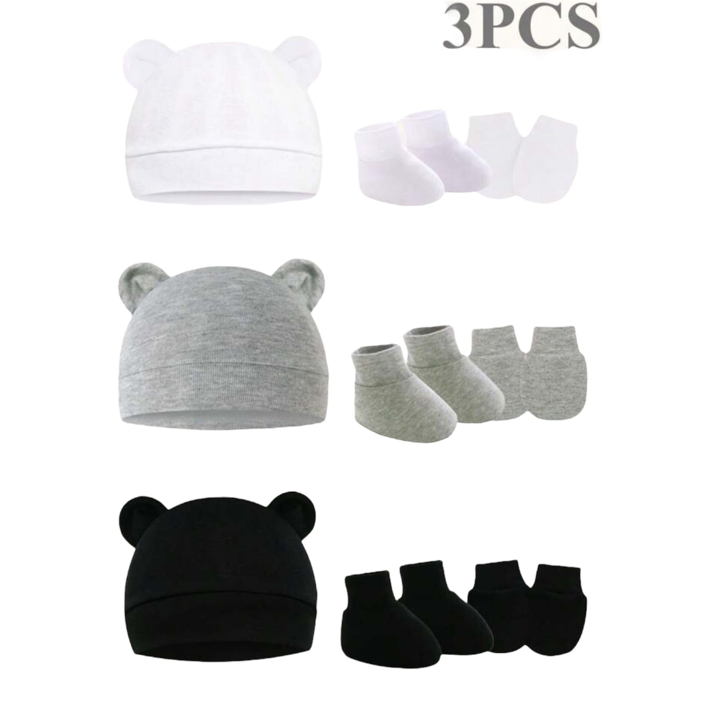 3pcs/Set Newborn Baby Soft Comfortable Classic Hat, Gloves And Socks Set, Suitable For Indoor And Outdoor Use