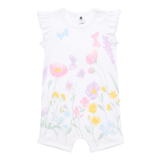 Dymples Baby Floral Print Frill Sleeve Romper - White