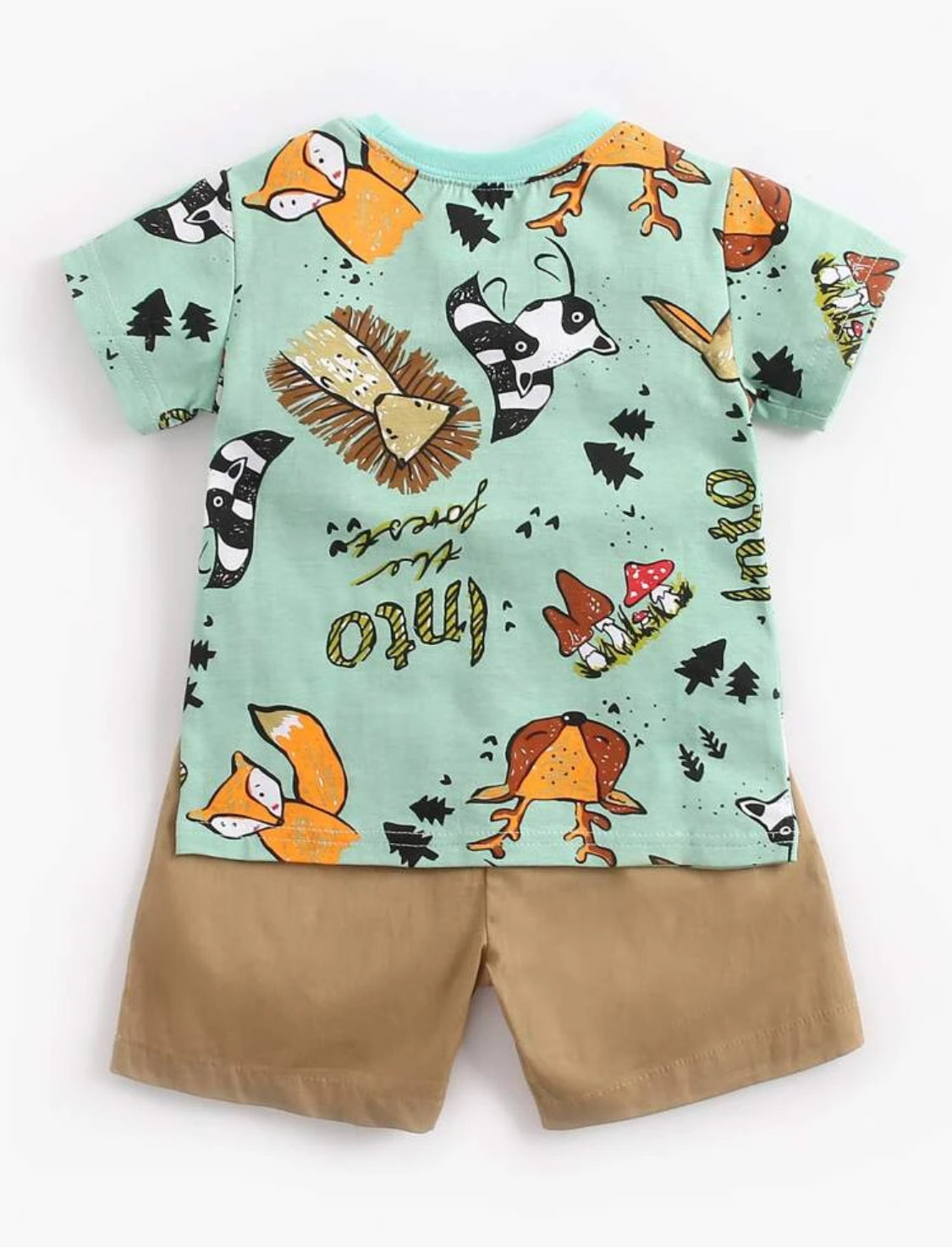 2pcs/set Baby Boy Cute Casual Animal Print Short Sleeve T-shirt And Shorts Summer Outfit