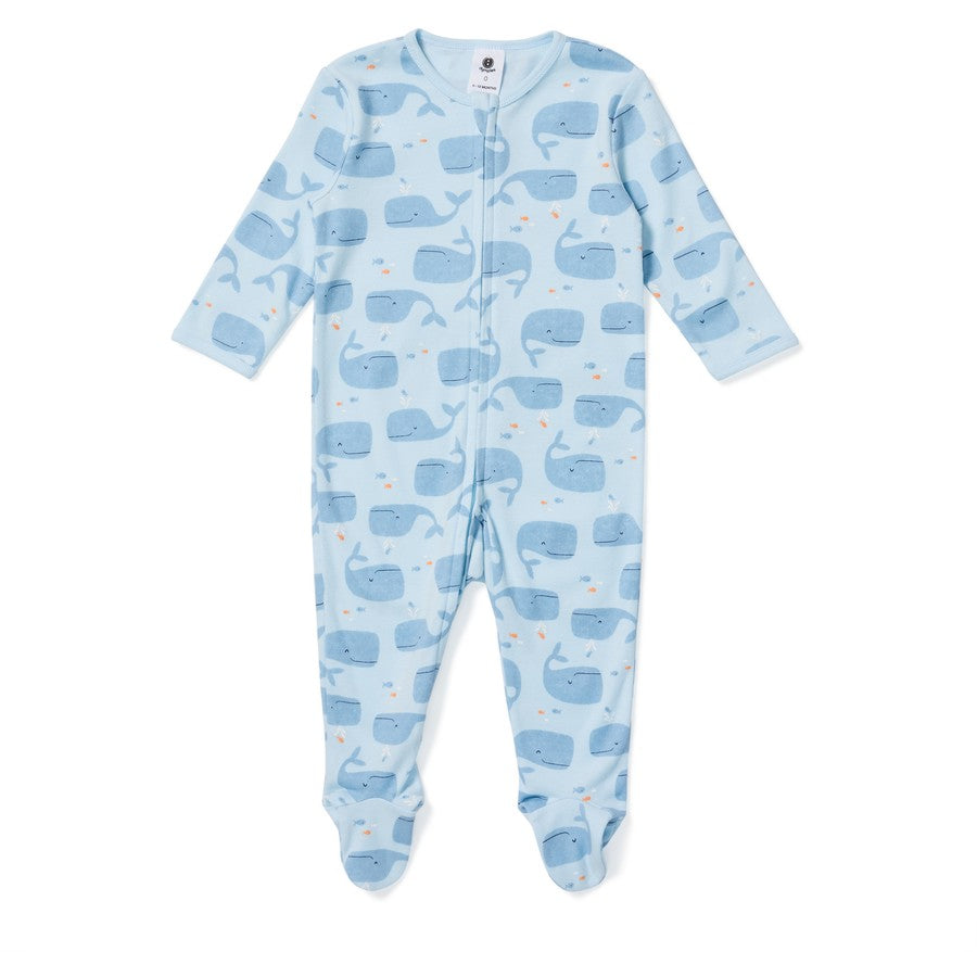 Dymples Baby Organic Cotton Whale Print Coverall - Blue