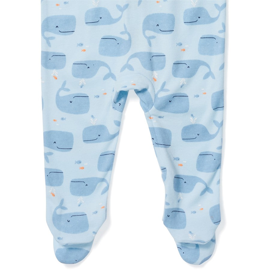 Dymples Baby Organic Cotton Whale Print Coverall - Blue