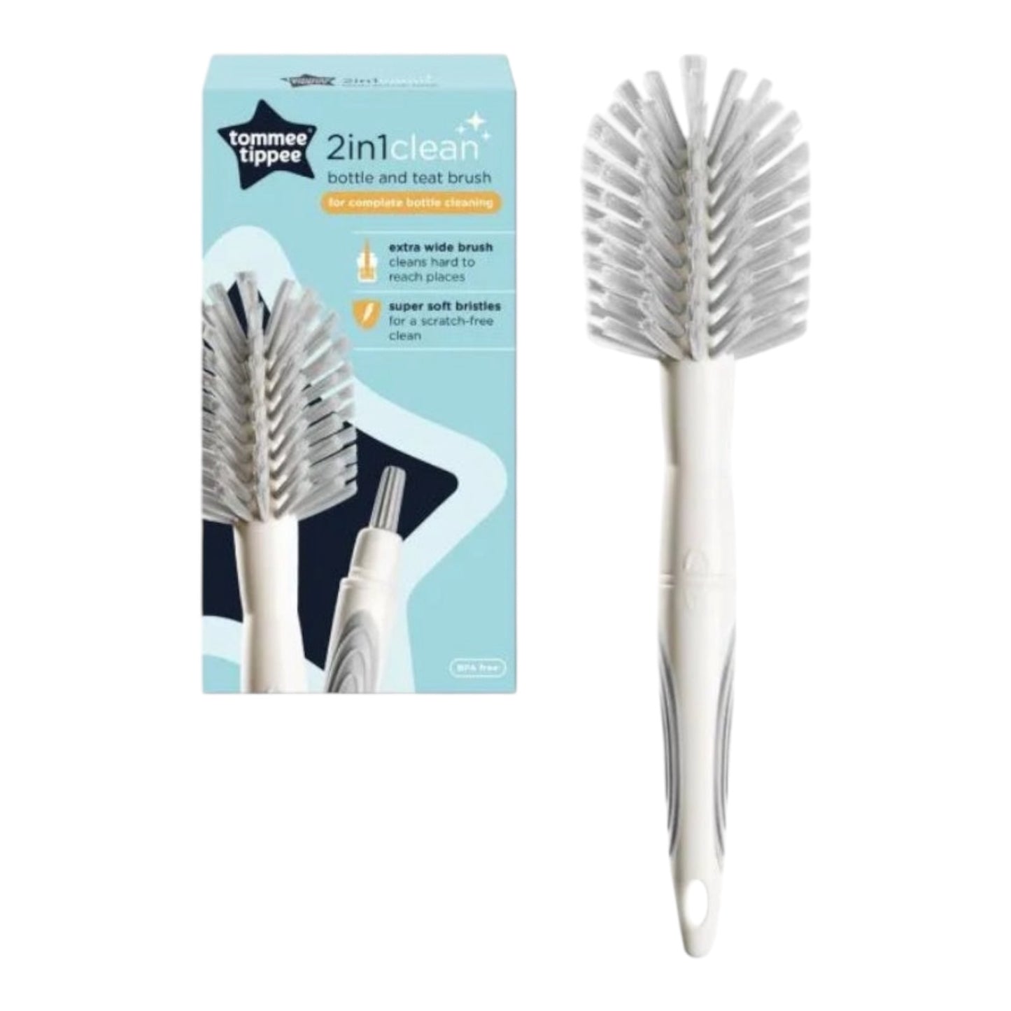 Tommee Tippee 2-in-1Clean Bottle and Teat Brush, Extra Wide, Soft Yet Durable Nylon Bristles