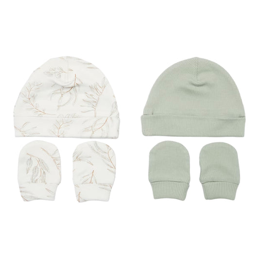 4 Pack Organic Cotton Unisex Hat and Mitten Set Gumleaf A