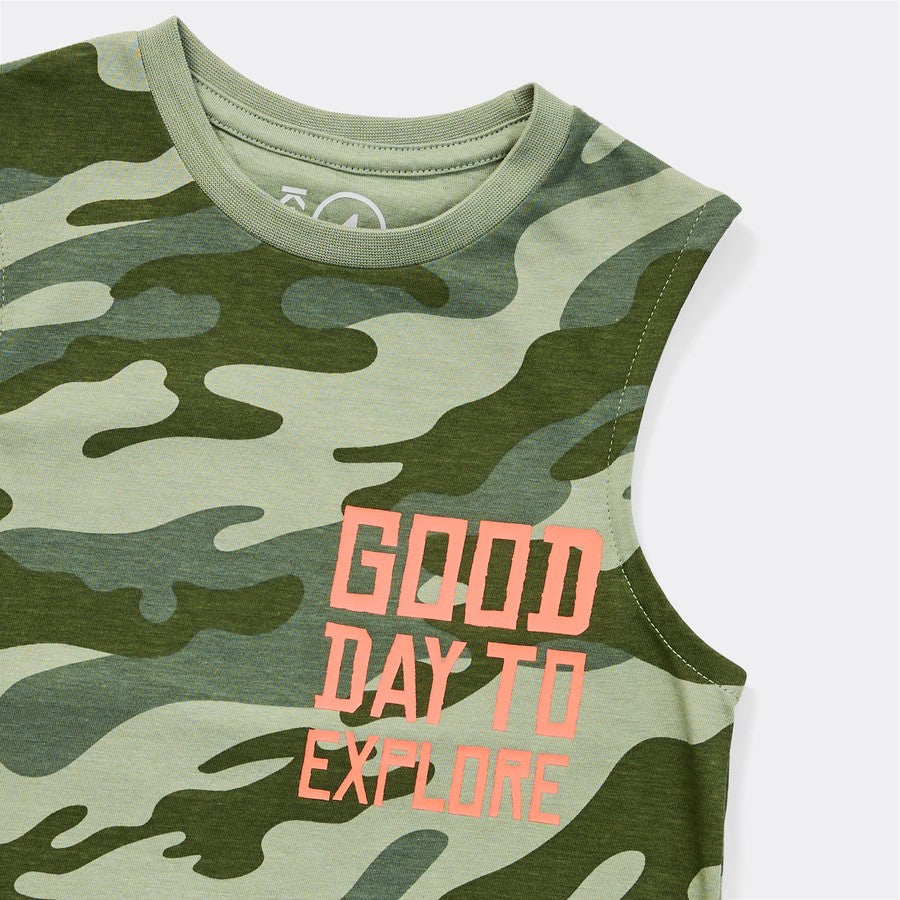 K-D Kids Camo Print Tank - Khaki