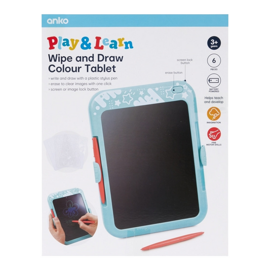 6 Piece Play & Learn Wipe and Draw Colour Tablet