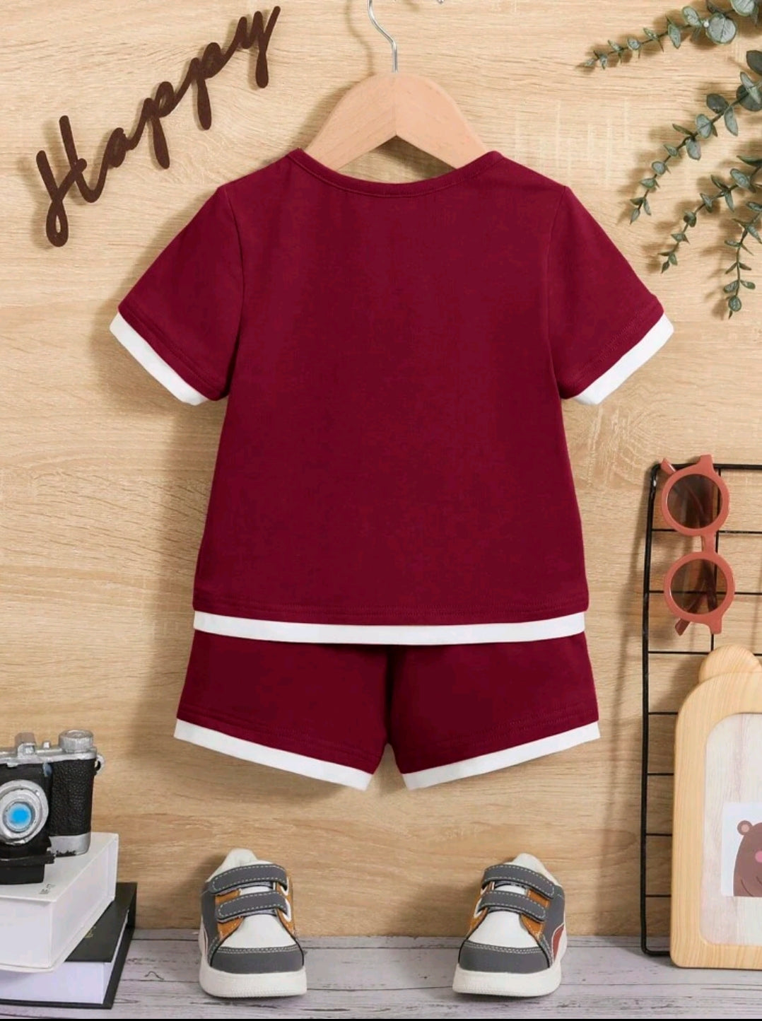 SHEIN Baby Boy Letter Patched Detail Contrast Trim Tee & Shorts